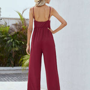 Adjustable Spaghetti Strap Jumpsuit with Pockets Pimamour