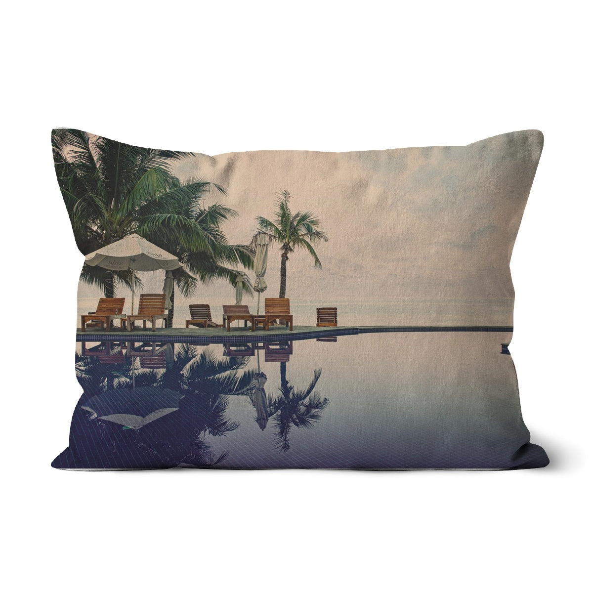 02C The lonely pool, the hidden beach and the palm tree - Vintage colors fine art photography print - Printed on  Cushion Pimamour Original Pimamour