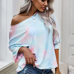 Tie-Dye Boat Neck Batwing Sleeve Tee Pimamour