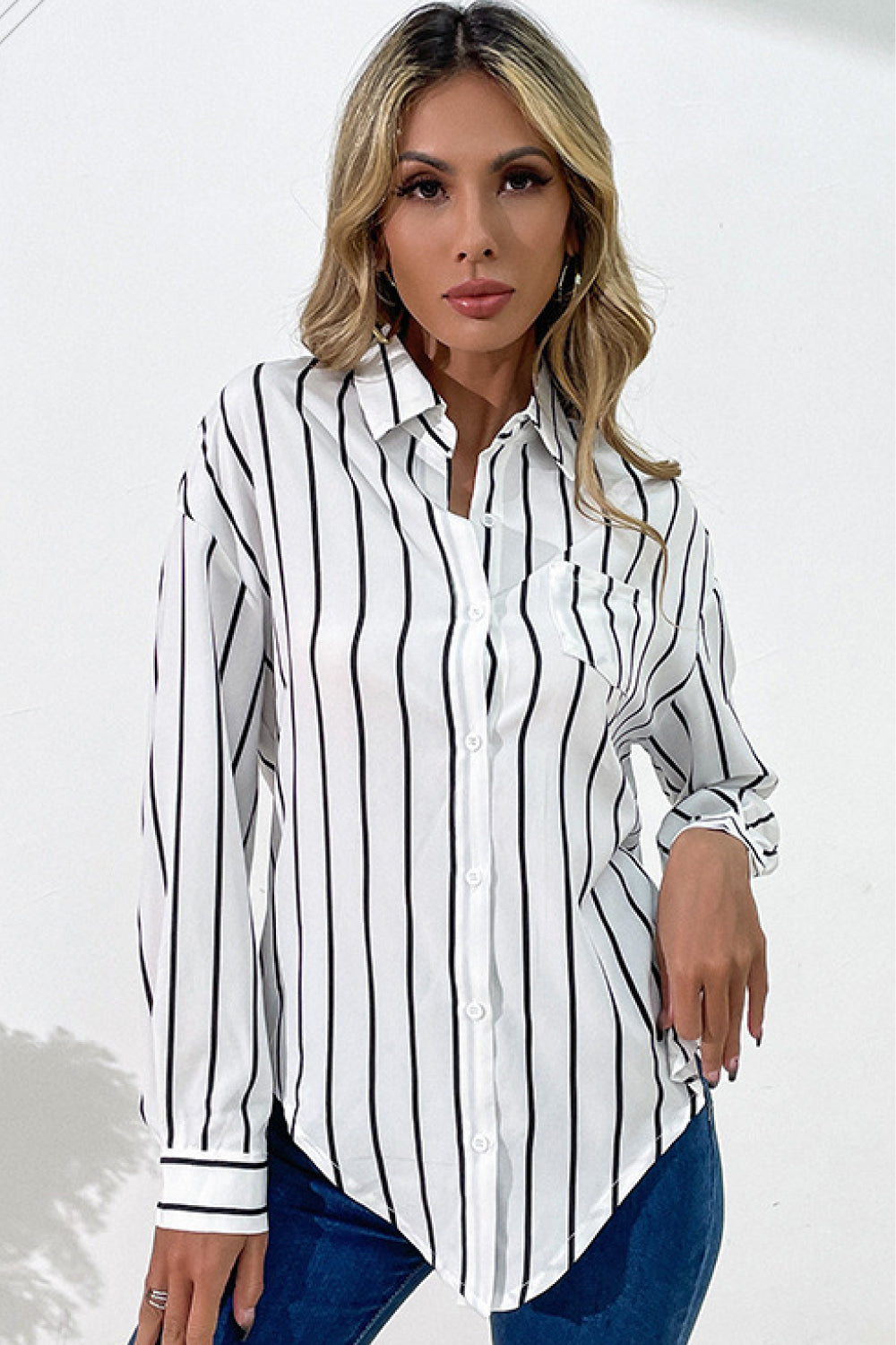 Vertical Stripes Button Down Shirt Pimamour