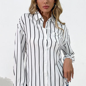 Vertical Stripes Button Down Shirt Pimamour