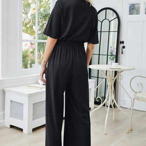 Tie Front Cutout Wide Leg Jumpsuit Pimamour