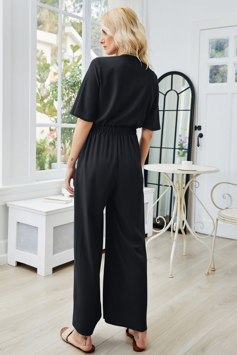 Tie Front Cutout Wide Leg Jumpsuit Pimamour