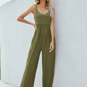 Adjustable Spaghetti Strap Jumpsuit with Pockets Pimamour