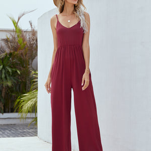 Adjustable Spaghetti Strap Jumpsuit with Pockets Pimamour