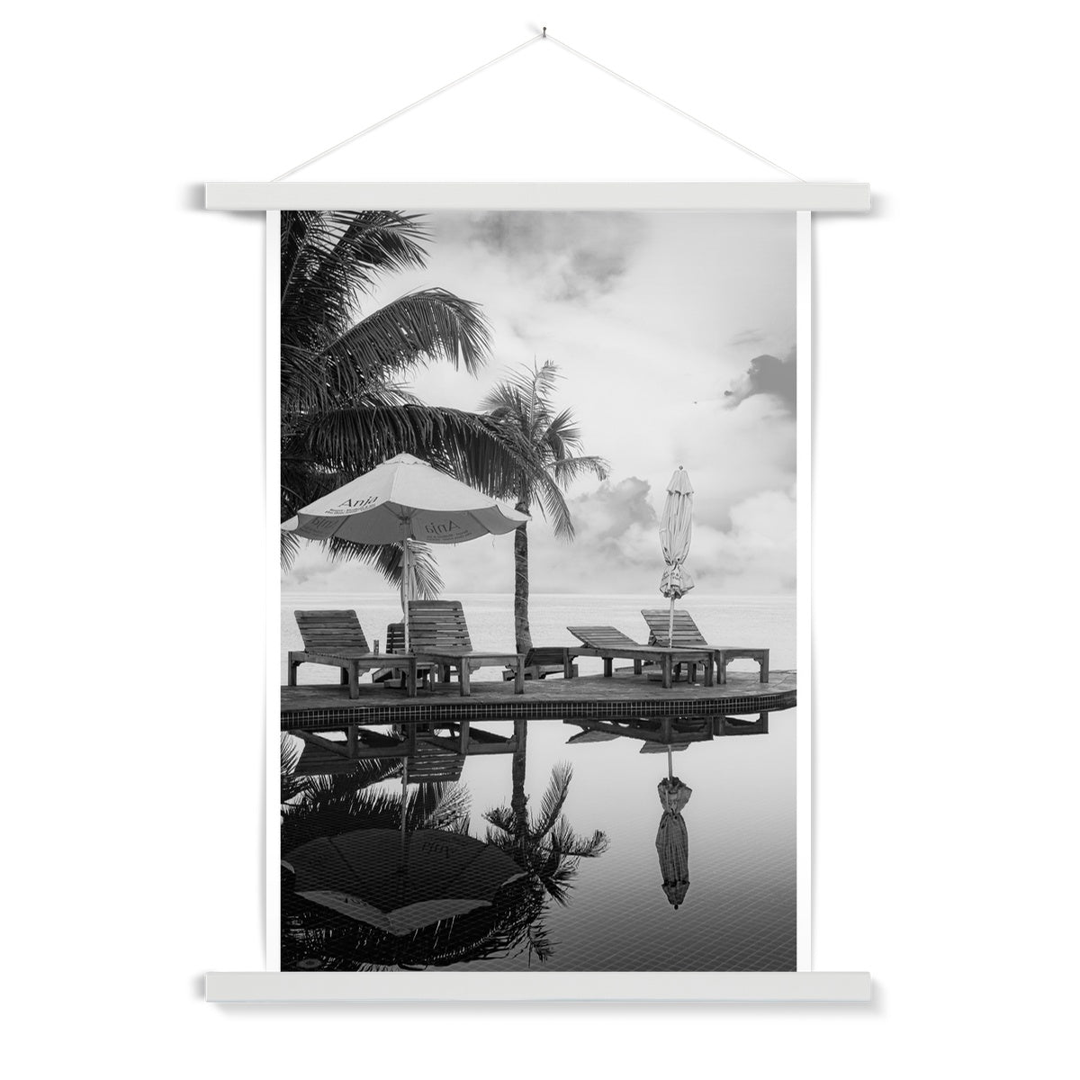 01A The lonely pool, the hidden beach and the palm tree - Black & White fine art photography print - Printed on   Fine Art Print with Hanger Pimamour Original Pimamour