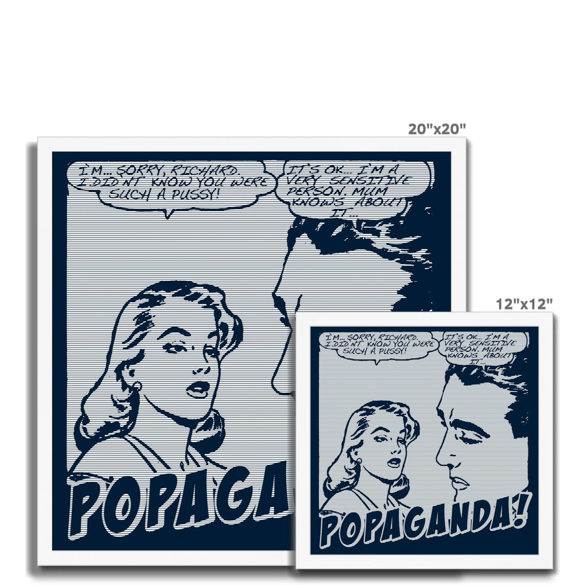 Popaganda Pop Art Vintage Comics 01 Mono Framed Print Pimamour Exclusive Sarcastic & Ironic Lichtenstein-Like Design Pimamour