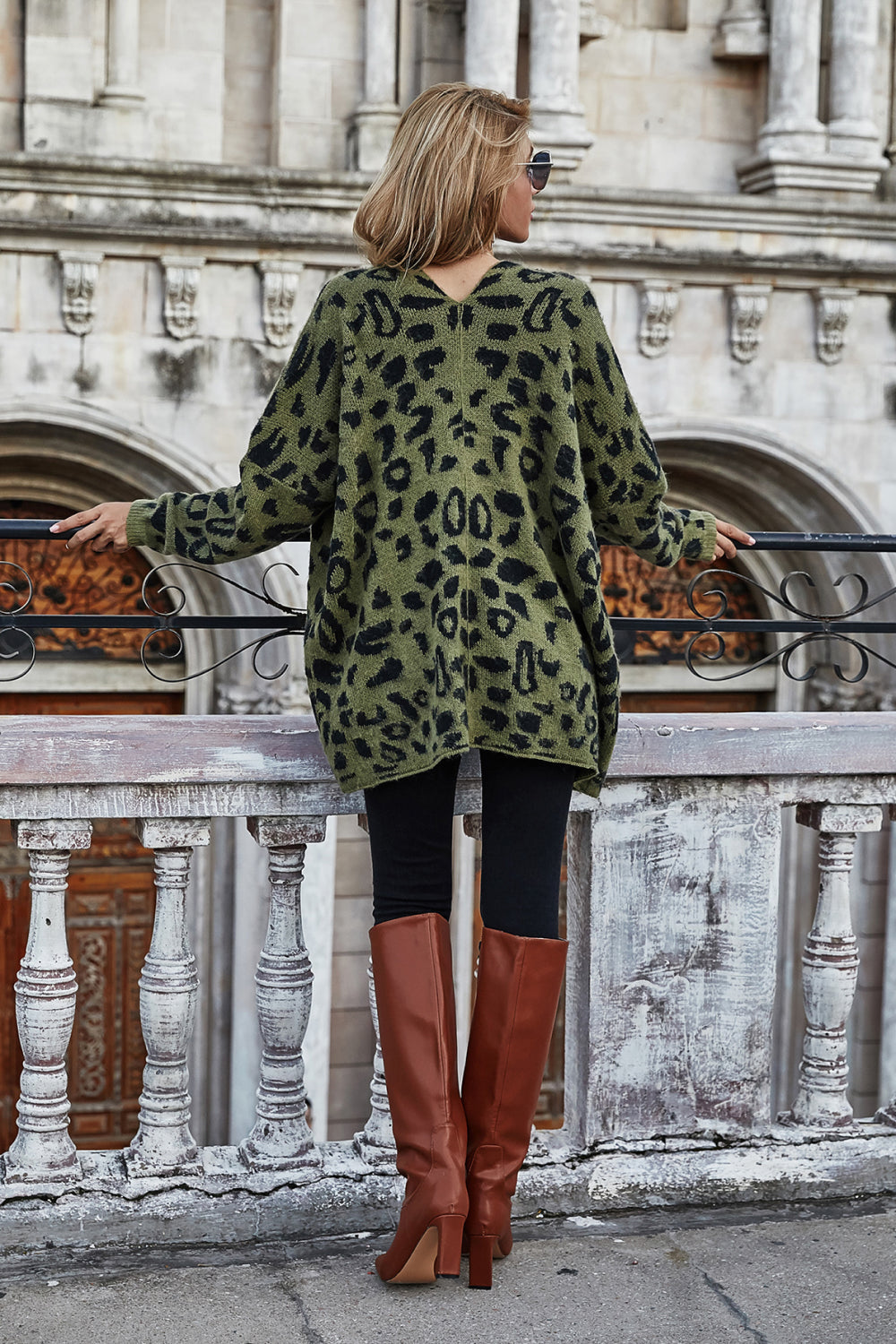 Leopard Longline Cardigan with Pockets Pimamour