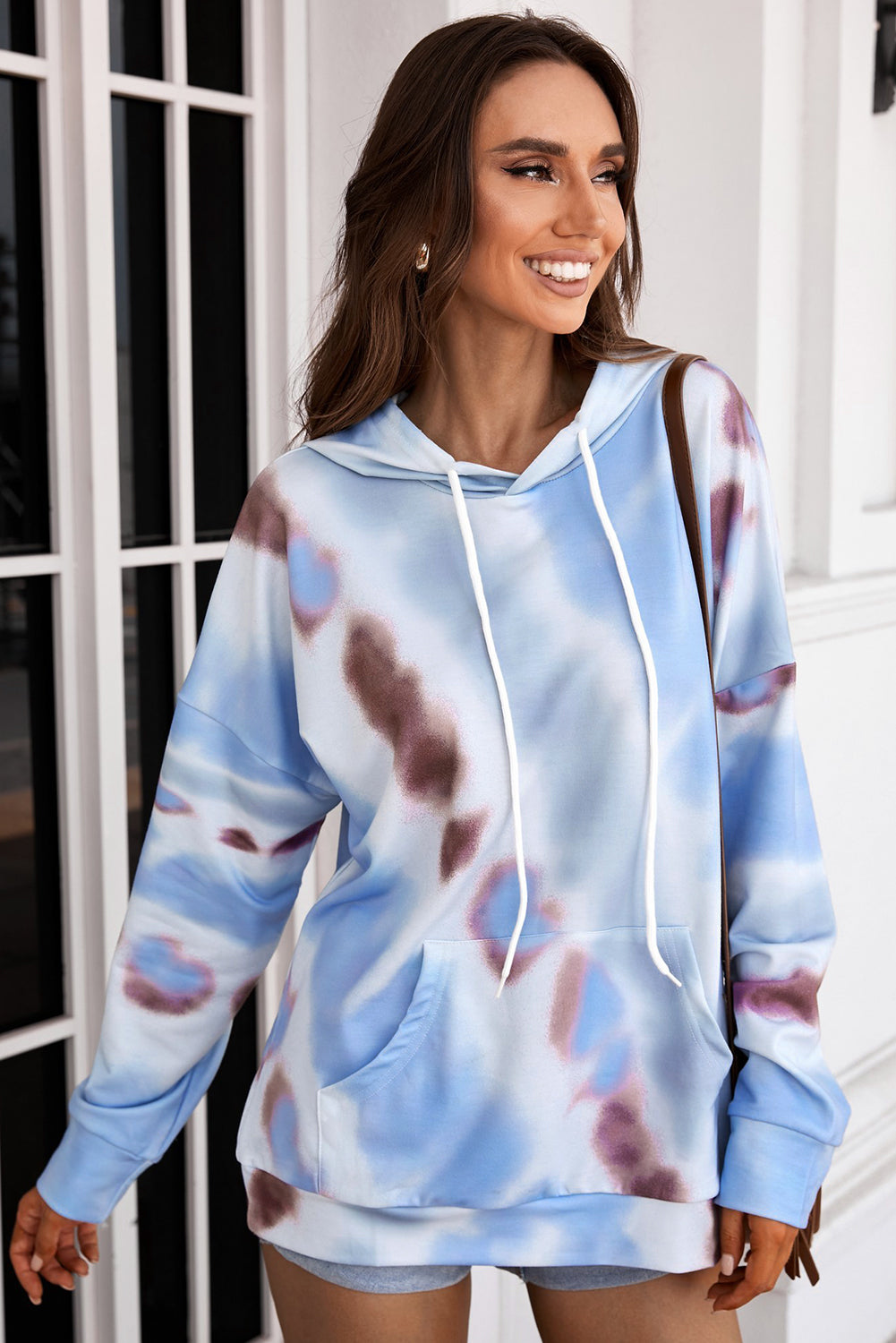 Dropped Sleeve Tie-dye Hoodie with Drawstring Pimamour