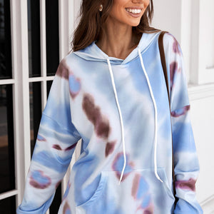 Dropped Sleeve Tie-dye Hoodie with Drawstring Pimamour