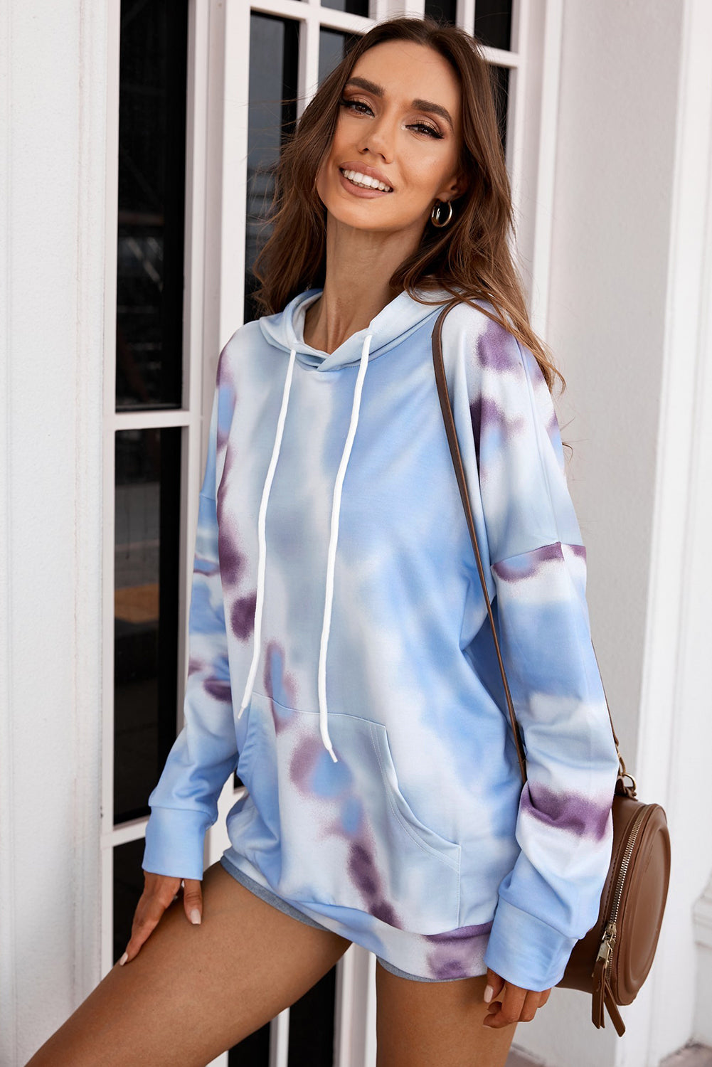 Dropped Sleeve Tie-dye Hoodie with Drawstring Pimamour