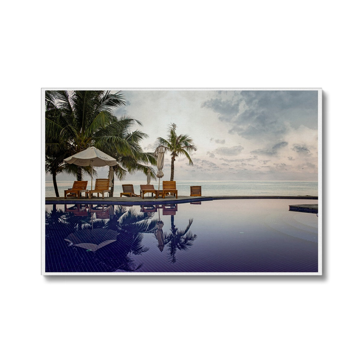 02E The lonely pool, the hidden beach and the palm tree - Toned colors fine art photography print - Printed on  Eco Canvas Pimamour Original Pimamour