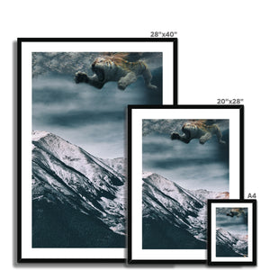 04 - Surreal dreamy poster of the swimming tiger in the sky over the mountain Color Framed & Mounted Print Pimamour Original Pimamour