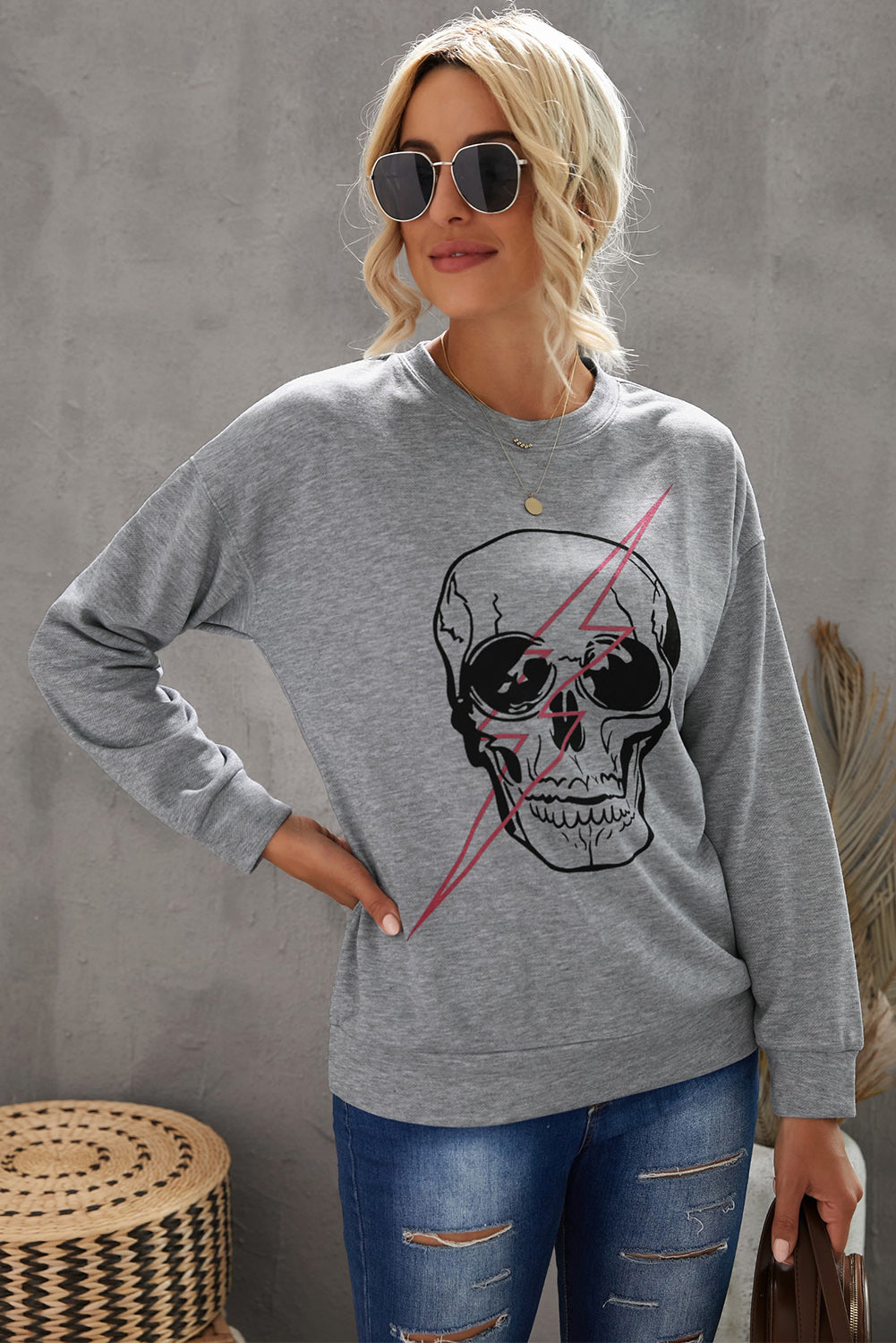 Halloween Skull and Lightning Graphic Tee Pimamour