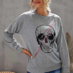 Halloween Skull and Lightning Graphic Tee Pimamour