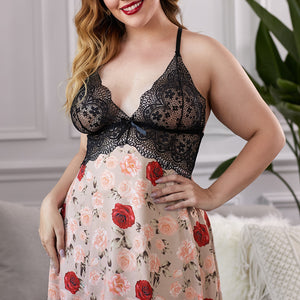 Lace Bra Splicing Floral Babydoll Pimamour