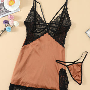 Lace Spice Satin Babydoll with Slit Pimamour