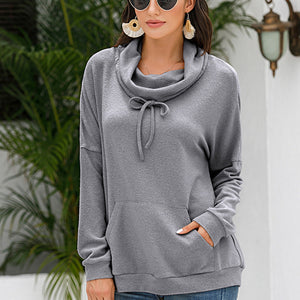 Cowl Neck Drop Shoulder Sweatshirt Pimamour