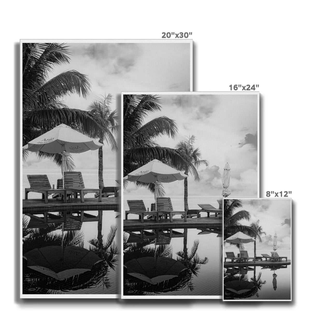 01A The lonely pool, the hidden beach and the palm tree - Black & White fine art photography print - Printed on   Eco Canvas Pimamour Original Pimamour