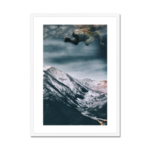 04 - Surreal dreamy poster of the swimming tiger in the sky over the mountain Color Framed & Mounted Print Pimamour Original Pimamour