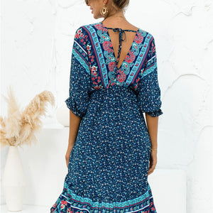 Printed Bohemian V Neck Dress Pimamour