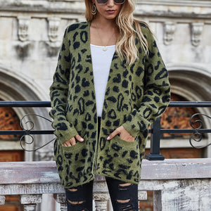 Leopard Longline Cardigan with Pockets Pimamour