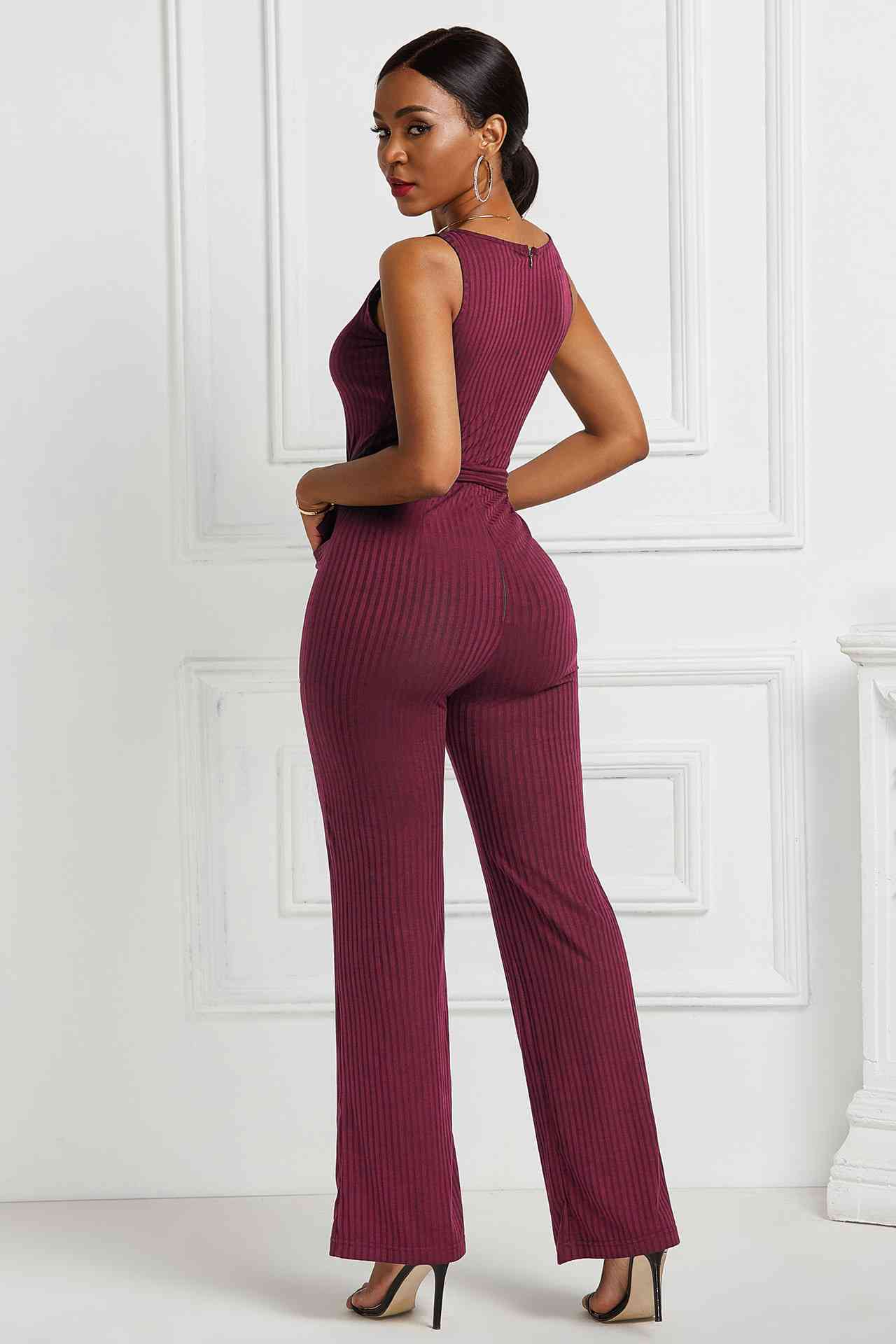 Button Detail Tie Waist Jumpsuit with Pockets Pimamour