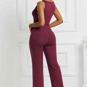 Button Detail Tie Waist Jumpsuit with Pockets Pimamour