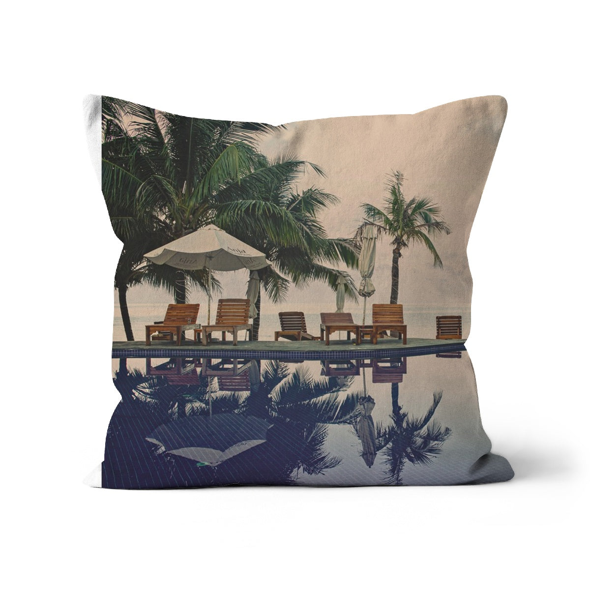 02C The lonely pool, the hidden beach and the palm tree - Vintage colors fine art photography print - Printed on  Cushion Pimamour Original Pimamour