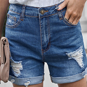 Medium Wash Folded Denim Shorts Pimamour