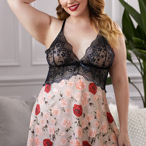 Lace Bra Splicing Floral Babydoll Pimamour