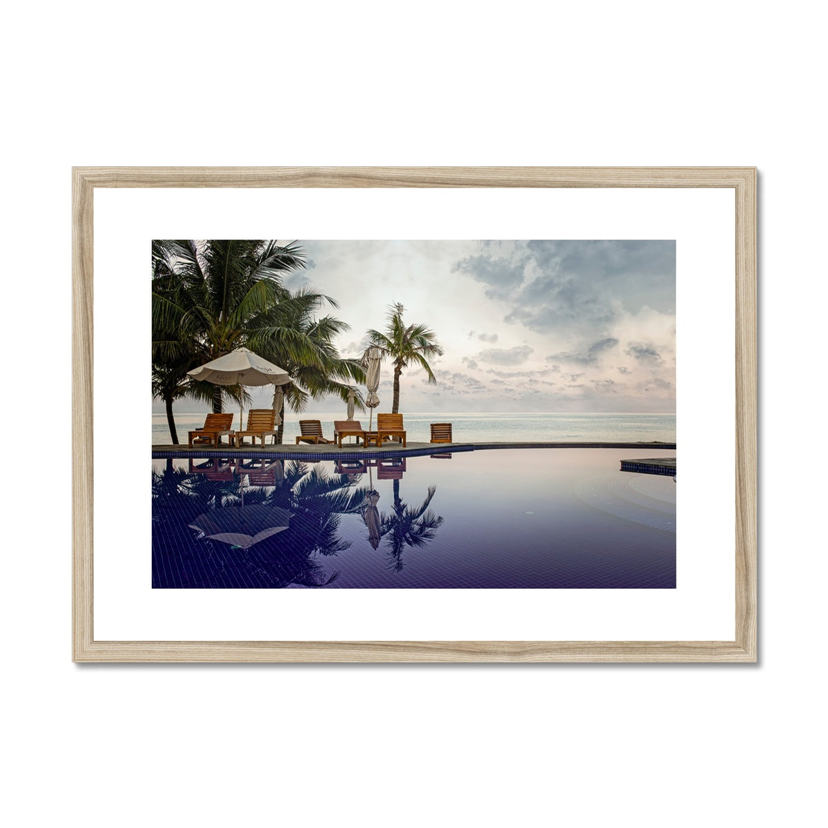 02E The lonely pool, the hidden beach and the palm tree - Toned colors fine art photography print - Printed on  Framed & Mounted Print Pimamour Original Pimamour