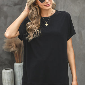 Round Neck Short Sleeve Solid Color Tee Pimamour