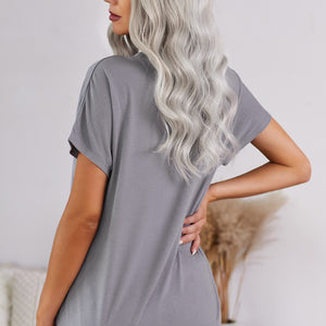 Round Neck Short Sleeve Solid Color Tee Pimamour