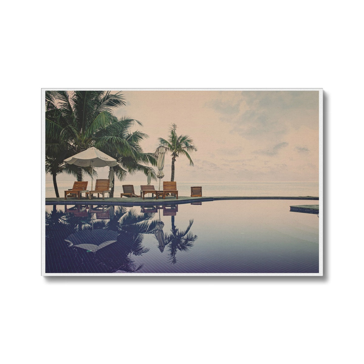 02C The lonely pool, the hidden beach and the palm tree - Vintage colors fine art photography print - Printed on  Eco Canvas Pimamour Original Pimamour