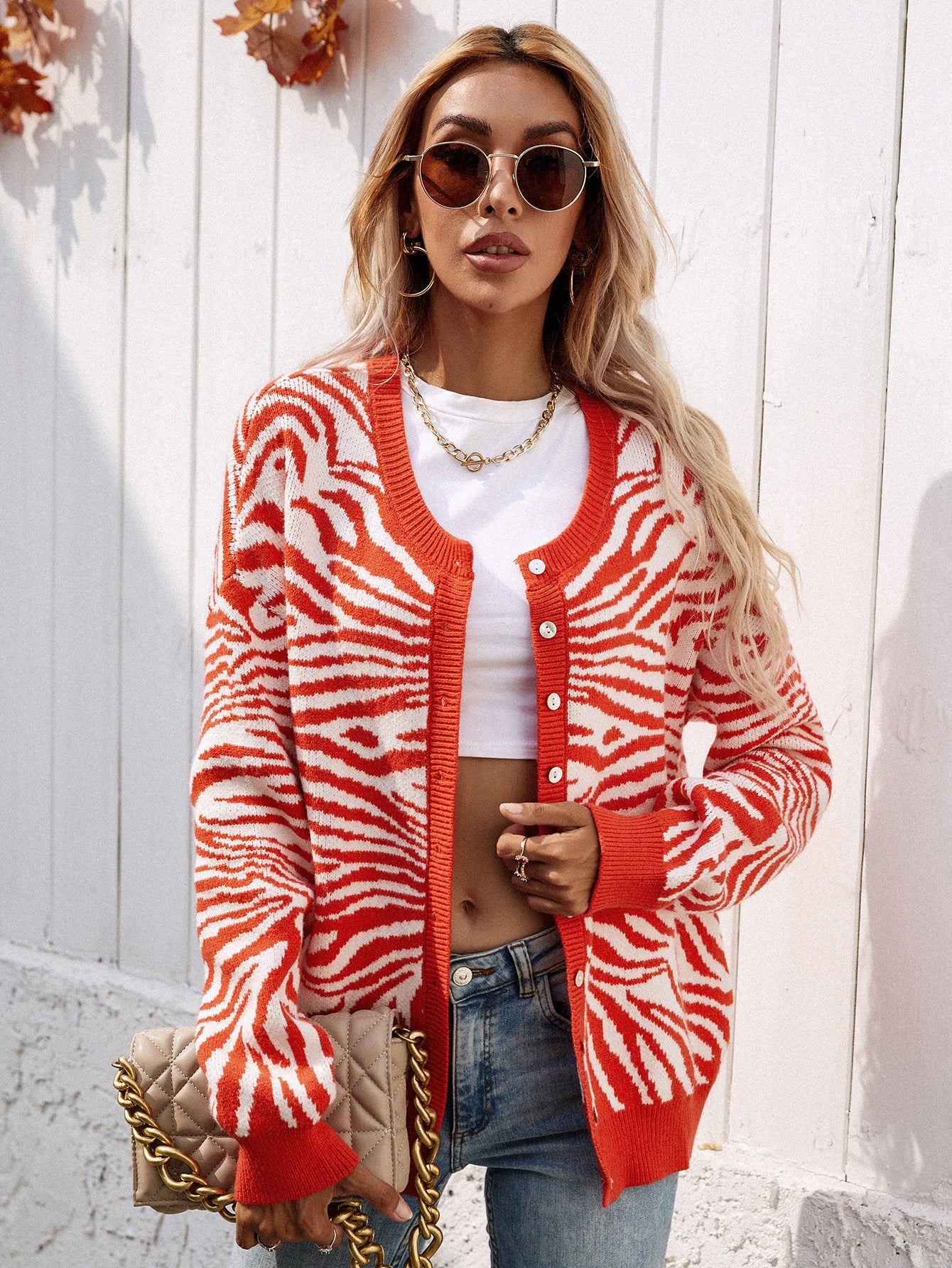 Zebra Print Button Down Cardigan Pimamour