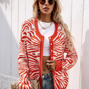 Zebra Print Button Down Cardigan Pimamour