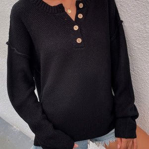 Buttoned Exposed Seam High-Low Sweater Pimamour