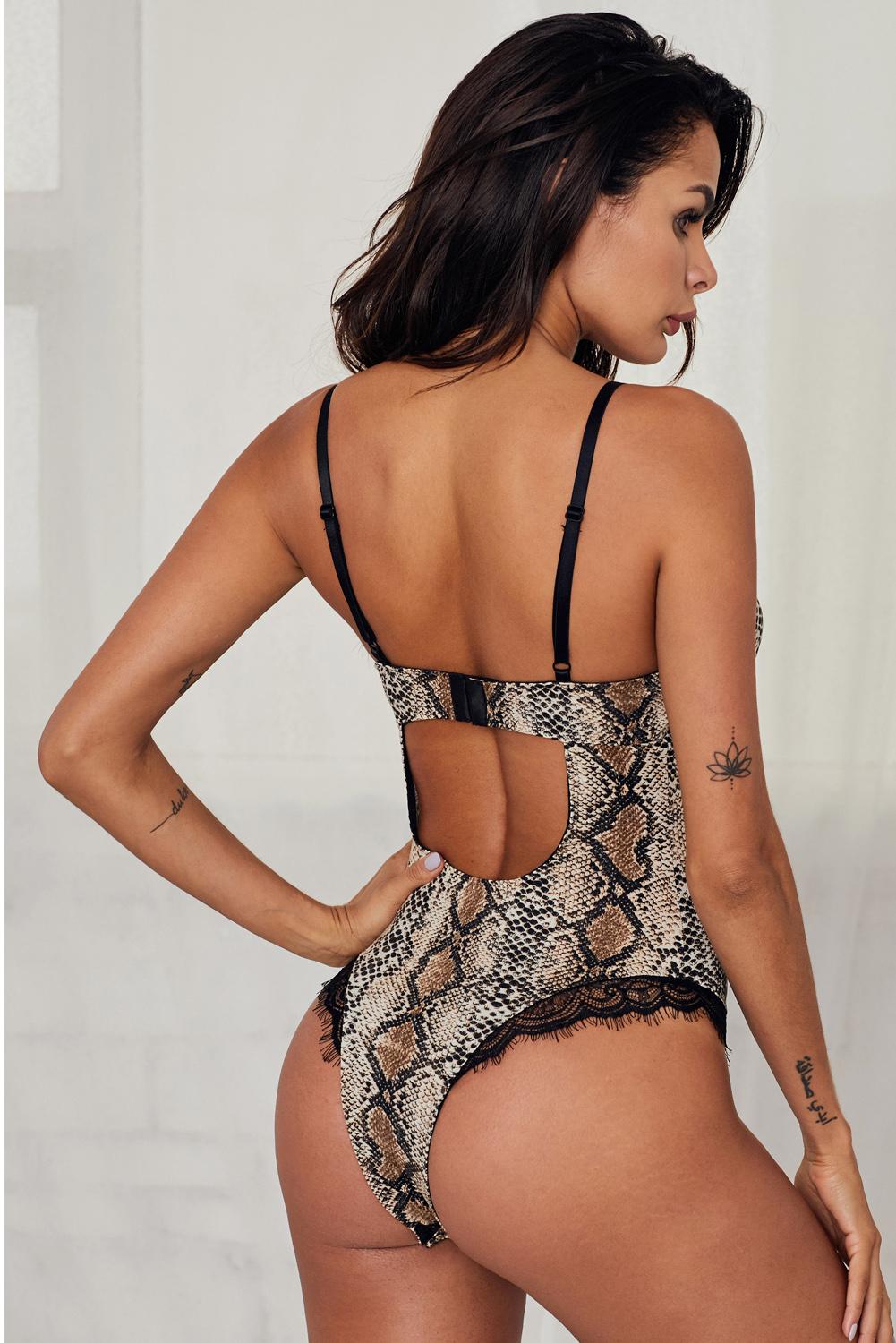 Spaghetti Strap Backless Leopard Printed Teddy Pimamour