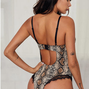 Spaghetti Strap Backless Leopard Printed Teddy Pimamour