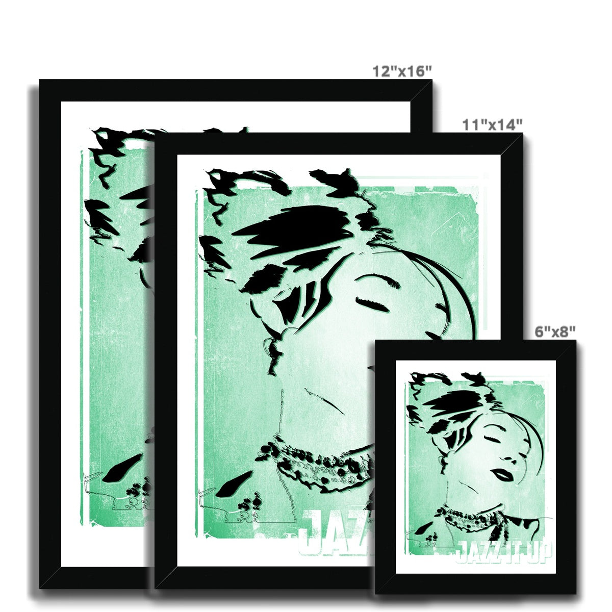 01 Green Jazz It Up Framed Print Pimamour Exclusive Lady Jazz Singer Music Poster Art Pimamour