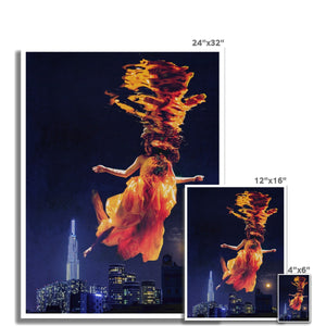 06 - Surreal dreamy poster of the protecting girl / goddess / mermaid floating in the sky over the city, wrapped in the night Color Photo Art Print Pimamour Original Pimamour