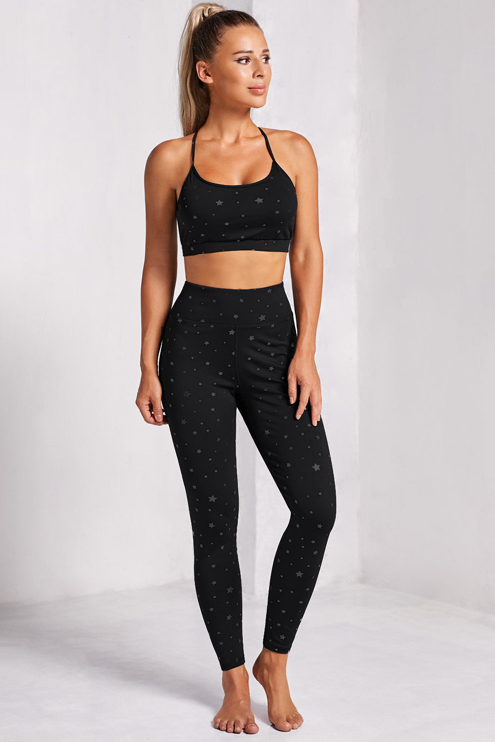 Star Print Sports Bra and Leggings Set Pimamour