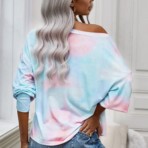 Tie-Dye Boat Neck Batwing Sleeve Tee Pimamour