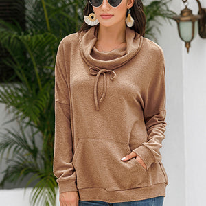 Cowl Neck Drop Shoulder Sweatshirt Pimamour