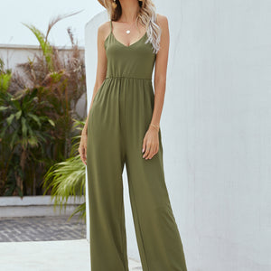 Adjustable Spaghetti Strap Jumpsuit with Pockets Pimamour