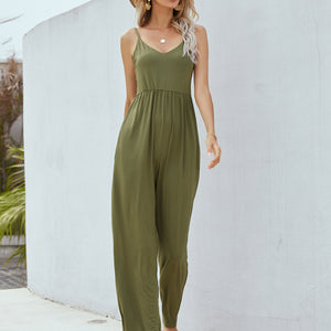 Adjustable Spaghetti Strap Jumpsuit with Pockets Pimamour