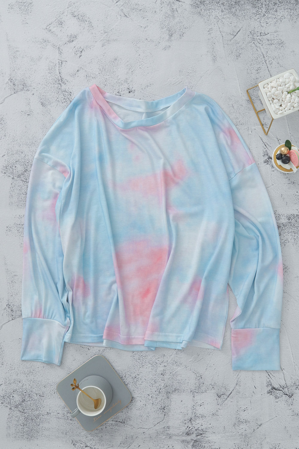 Tie-Dye Boat Neck Batwing Sleeve Tee Pimamour