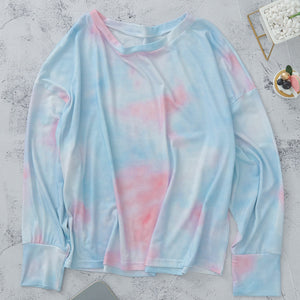 Tie-Dye Boat Neck Batwing Sleeve Tee Pimamour