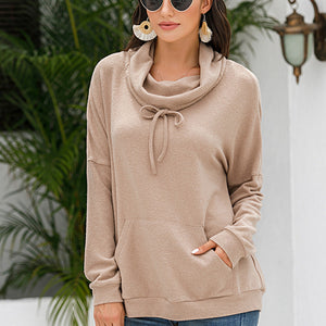 Cowl Neck Drop Shoulder Sweatshirt Pimamour